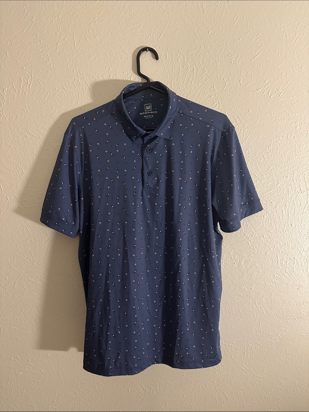 Mizzen+Main Navy Micro Whiskey & Cigar Pattern Polo